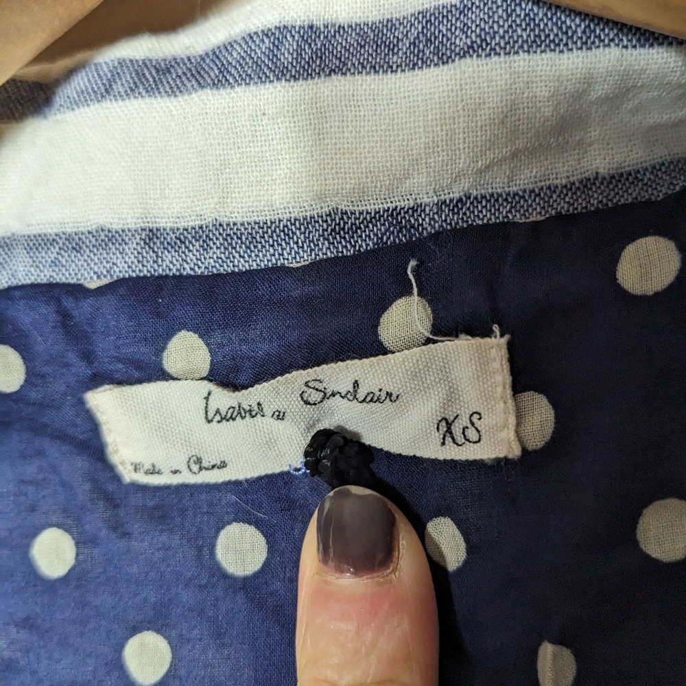 Anthropologie Navy and White Striped Blazer with Polka-Dot Lining - Picture 4 of 7